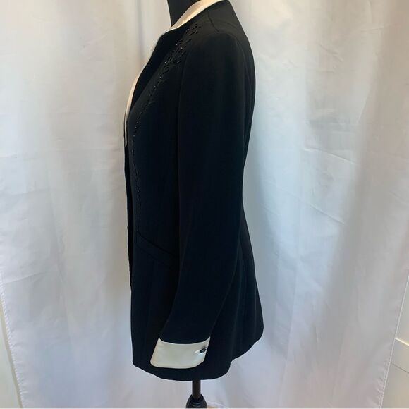 SUNNY Choi vintage black beaded embroidered Satin evening blazer jacket Sz 6 - Picture 5 of 12